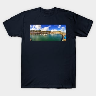 Mousehole Harbor Boats Panorama T-Shirt